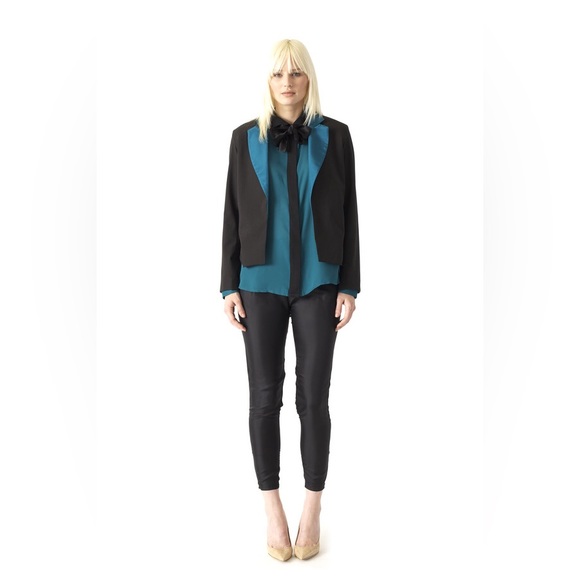 NWT HEIDI MERRICK Shaun Tuxedo Jacket Blazer Black Teal Size 2